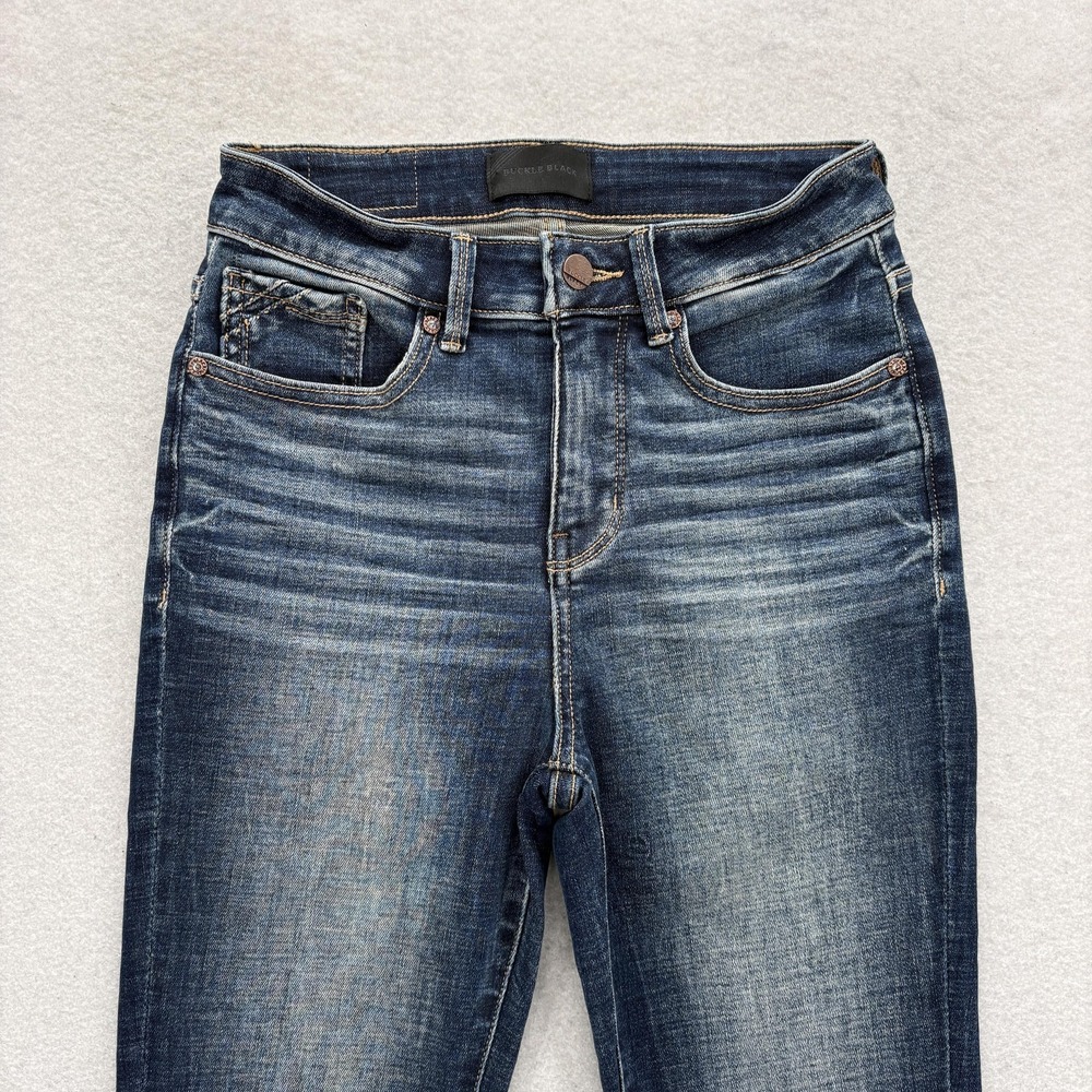 Buckle Black Ankle Skinny Jeans Womens 25x27 Blue Distressed Stretch Denim Y2K - Picture 2 of 13